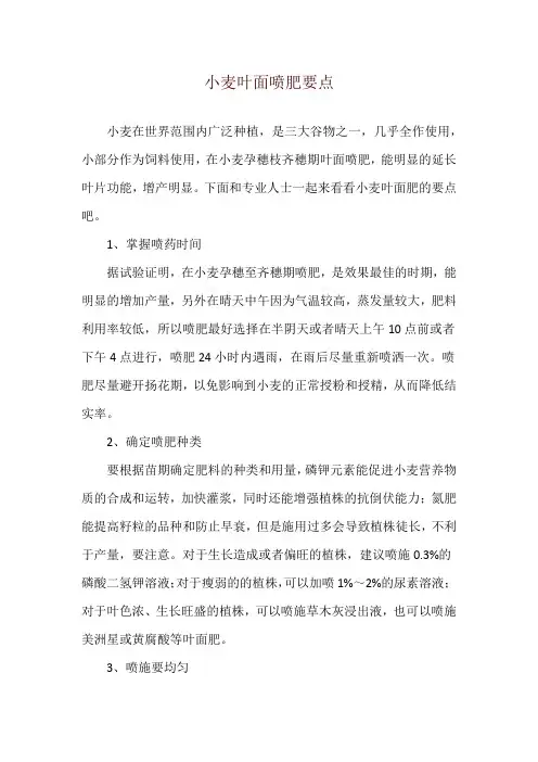 小麦叶面喷肥要点