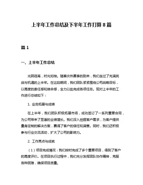 上半年工作总结及下半年工作打算8篇