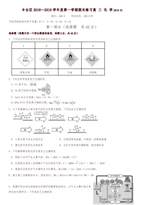 北京市丰台区2018～2019(1月)高三第一学期化学期末练习(含答案)-精编