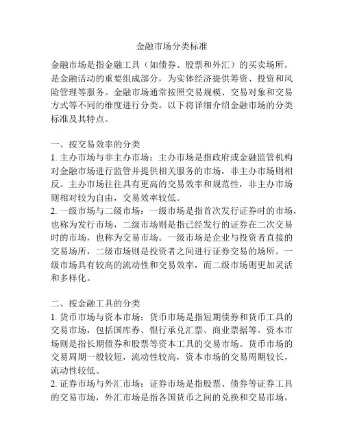 金融市场分类标准