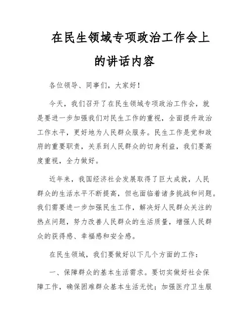 在民生领域专项政治工作会上的讲话内容