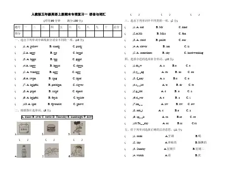人教版五年级英语上册期末专项复习一语音与词汇(含答案)