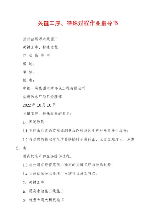 关键工序、特殊过程作业指导书