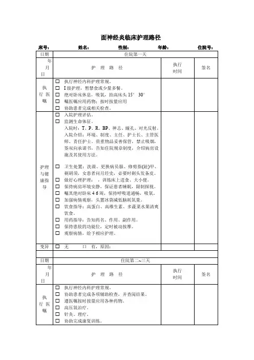 面神经炎临床护理路径