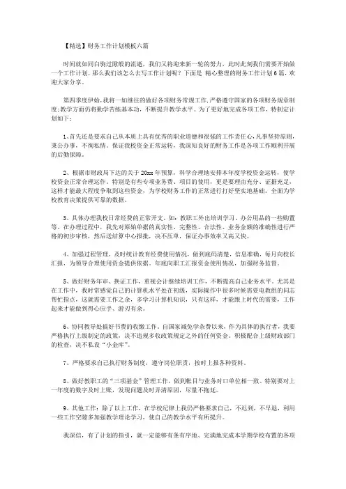 2020年【精选】财务工作计划模板六篇