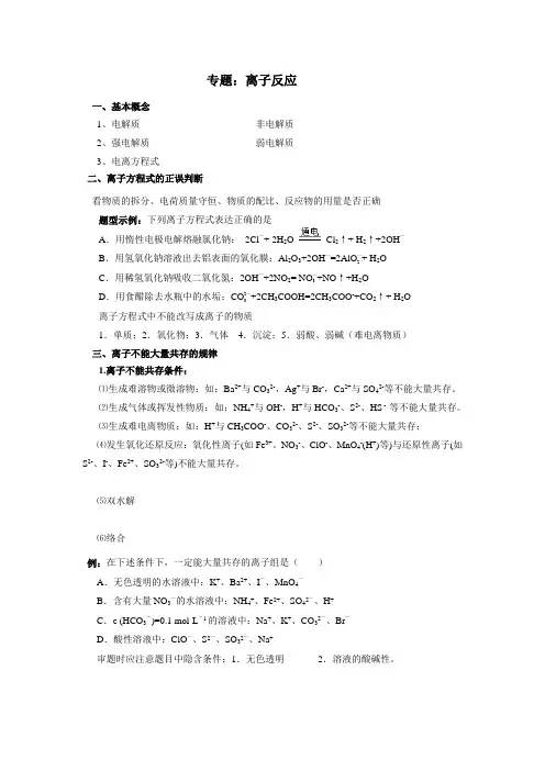 高三化学专题复习二：离子反应