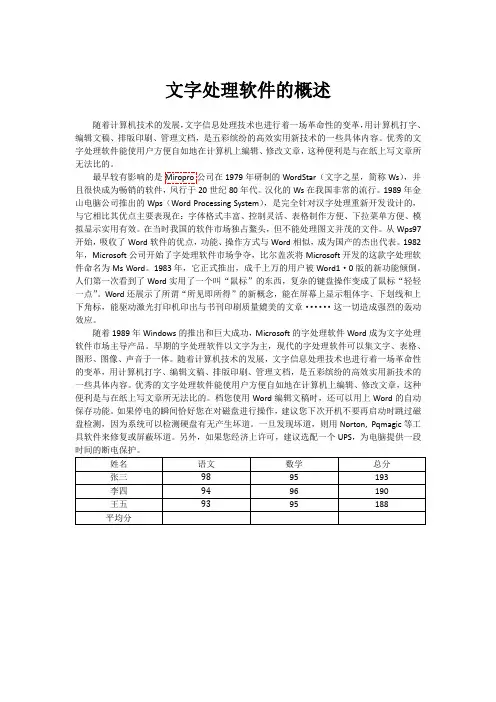 文字处理软件的概述