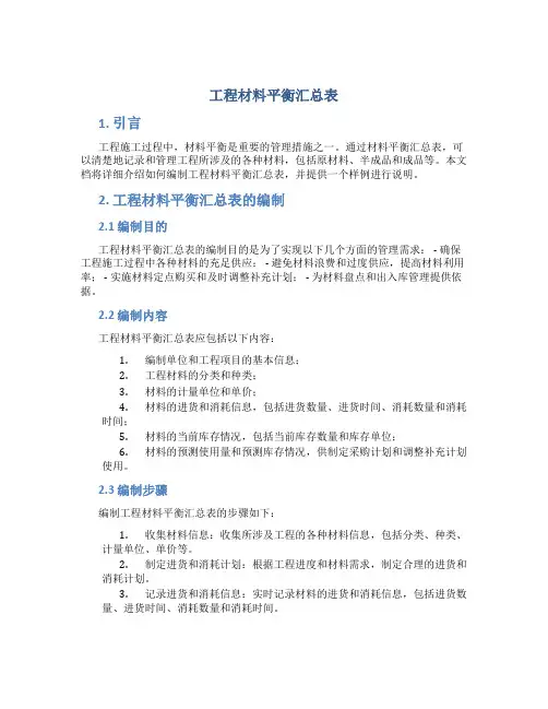 工程材料平衡汇总表