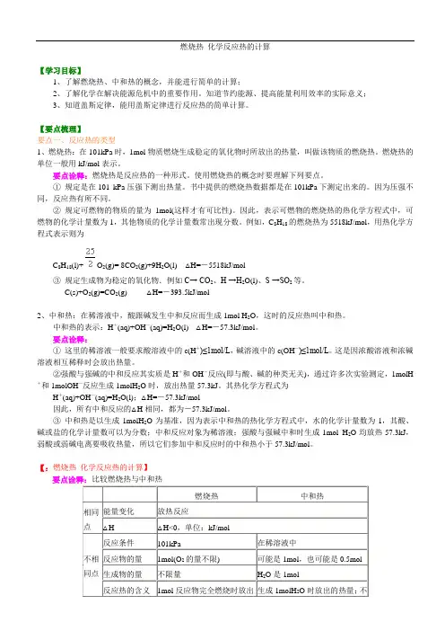 高中化学选修4之知识讲解_燃烧热 化学反应热的计算_基础-