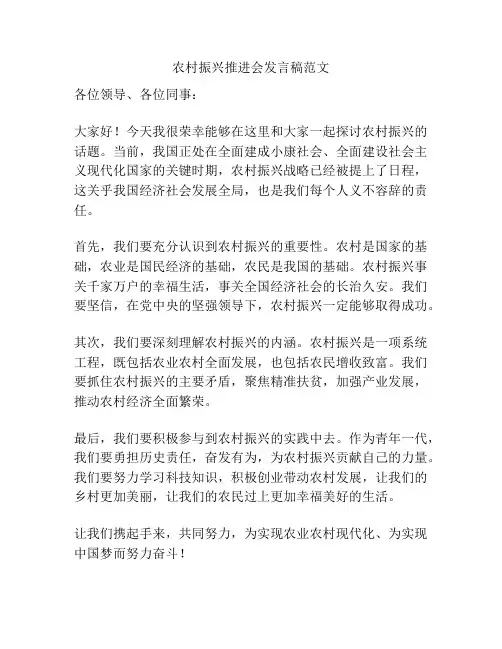 农村振兴推进会发言稿范文