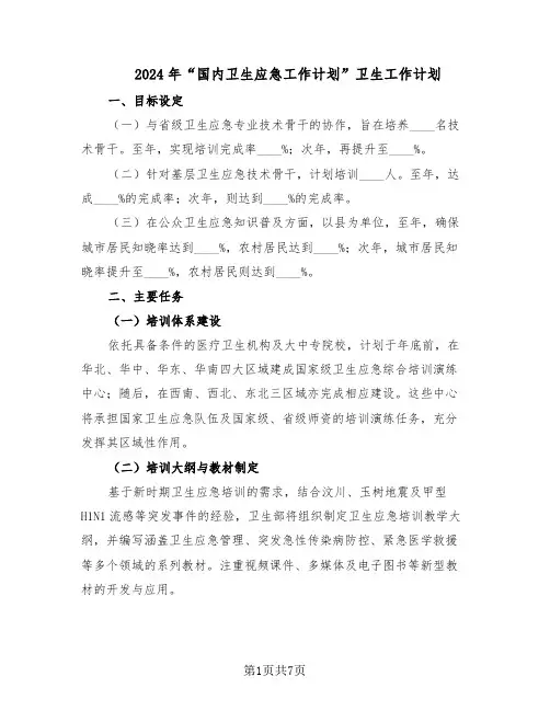 2024年“国内卫生应急工作计划”卫生工作计划（三篇）