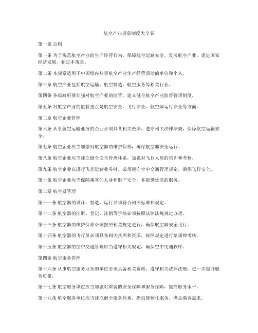 航空产业规章制度大全表