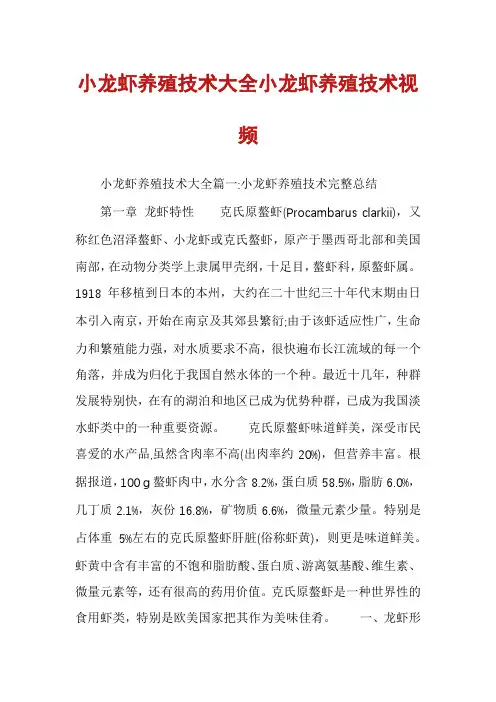 小龙虾养殖技术大全小龙虾养殖技术视频
