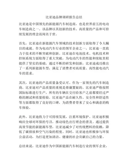 比亚迪品牌调研报告总结