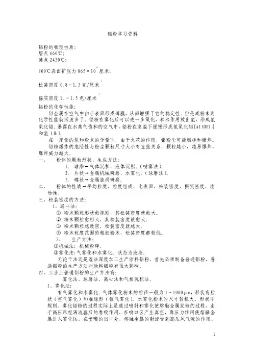 铝粉的物理性质：