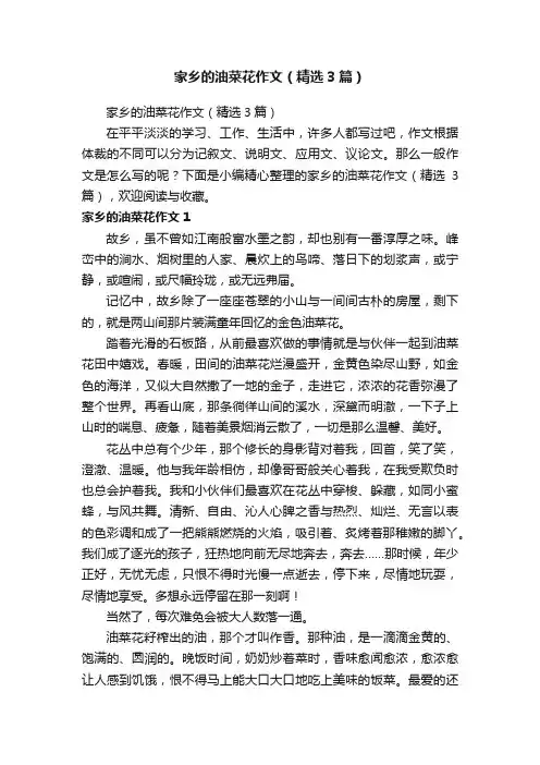 家乡的油菜花作文（精选3篇）