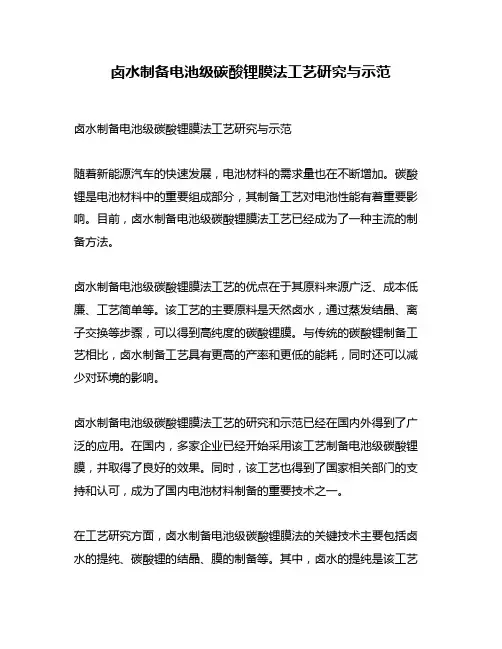 卤水制备电池级碳酸锂膜法工艺研究与示范