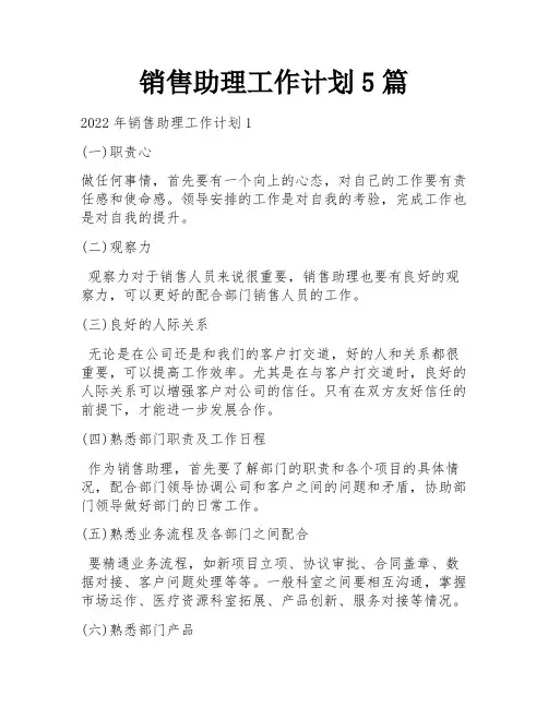 销售助理工作计划5篇