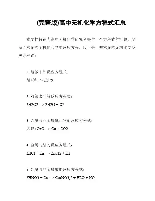 (完整版)高中无机化学方程式汇总