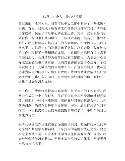 信息中心个人工作总结简短