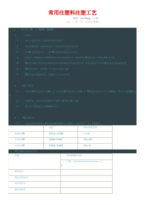 常用注塑料注塑工艺技术(pdf 11页)