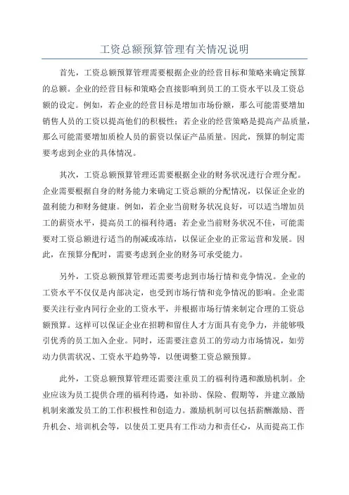 工资总额预算管理有关情况说明
