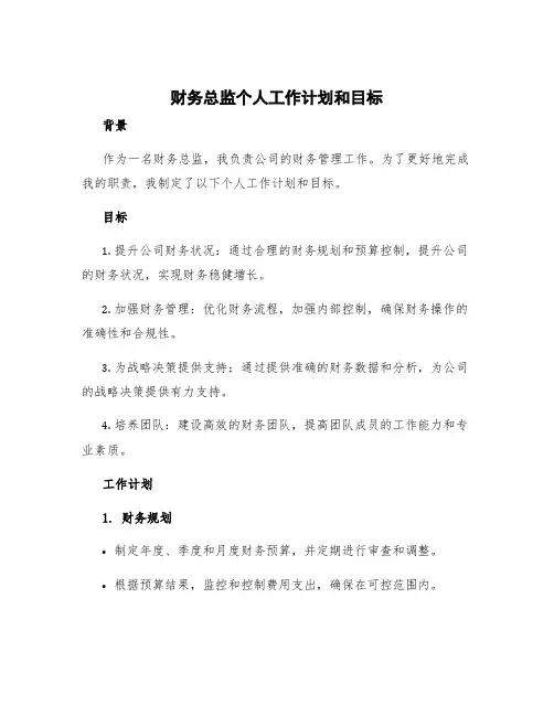 财务总监个人工作计划和目标 财务总监工作规划