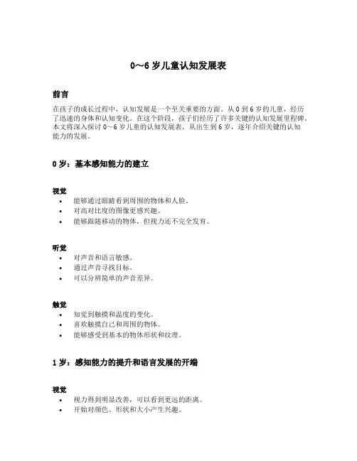 0～6岁儿童认知发展表