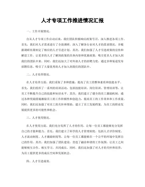 人才专项工作推进情况汇报