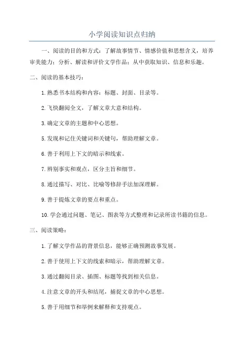 小学阅读知识点归纳