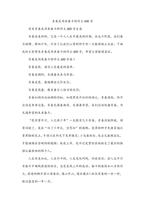 青春是用来奋斗的作文600字