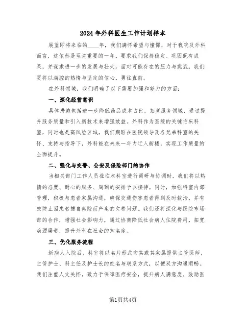 2024年外科医生工作计划样本（二篇）