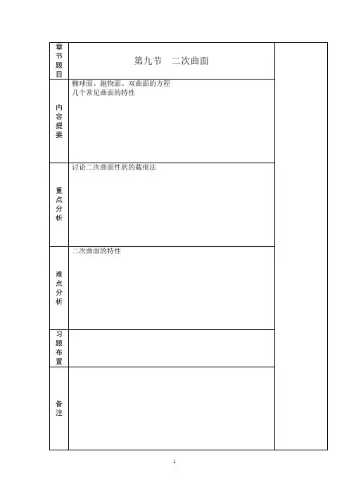 高等数学 7-9二次曲面