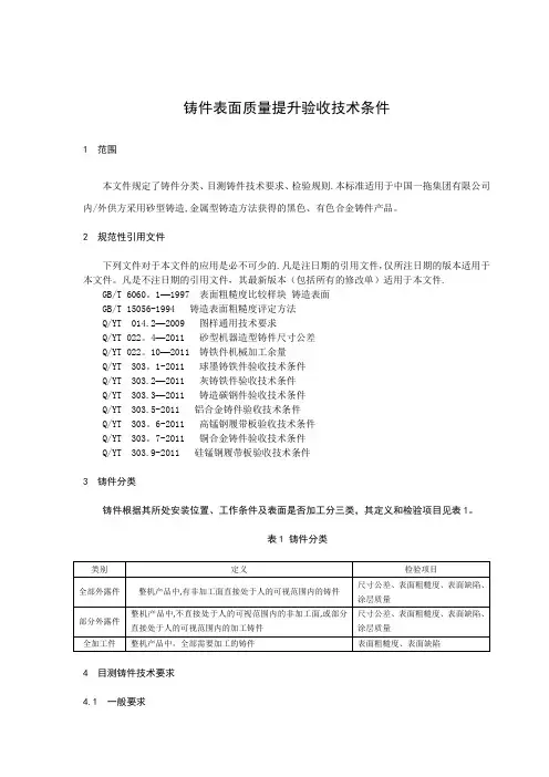 铸件表面质量提升验收技术条件