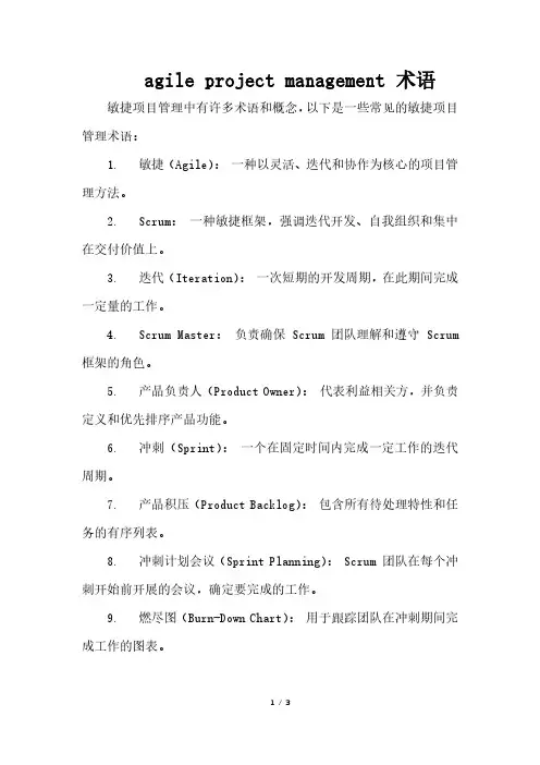 agile project management 术语