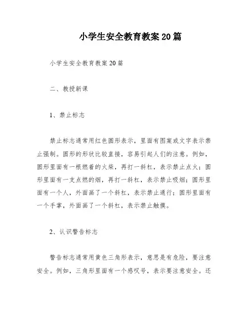 小学生安全教育教案20篇