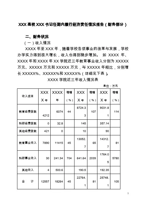 某高校书记任期内履行经济责任情况报告
