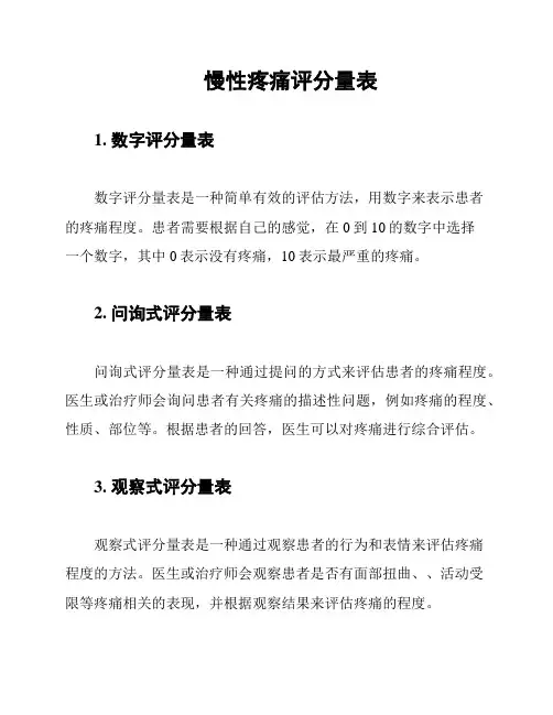 慢性疼痛评分量表
