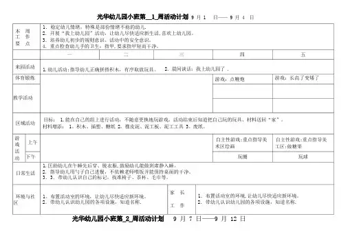 光华幼儿园小班上学期周活动计划表