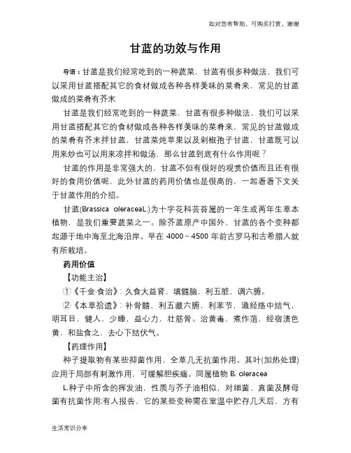 甘蓝的功效与作用