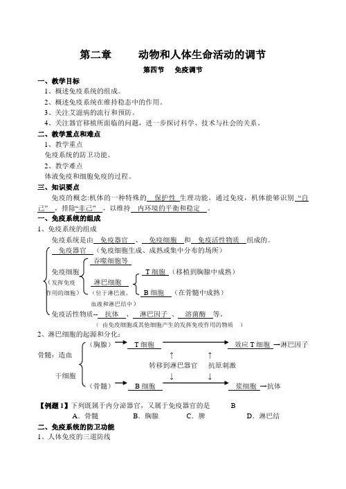 高二生物人教版必修3《2.4免疫调节》学教案