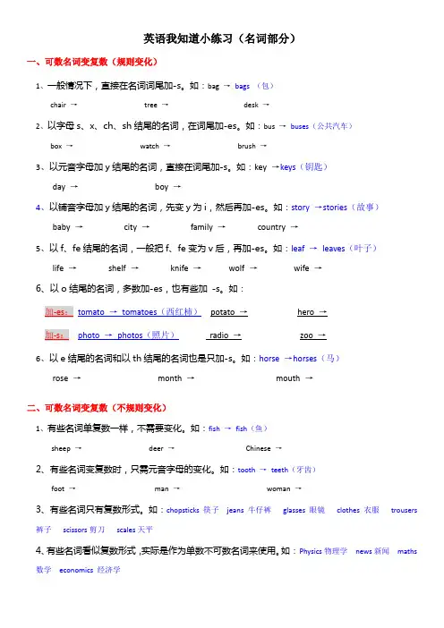 小学生英语语法小练习(名词)