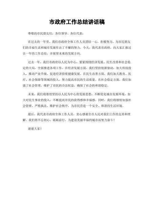 市政府工作总结讲话稿