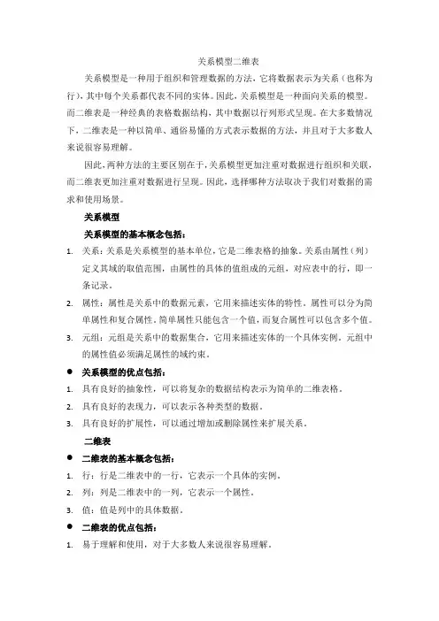 关系模型 二维表