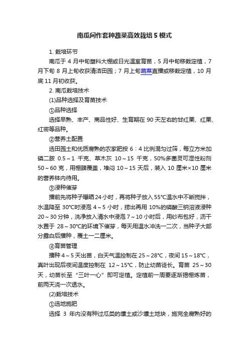 南瓜间作套种蔬菜高效栽培5模式