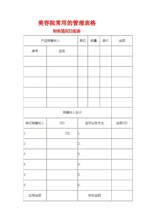 美容院常用的管理表格