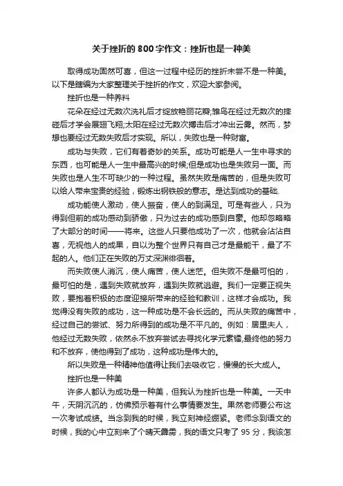 关于挫折的800字作文：挫折也是一种美