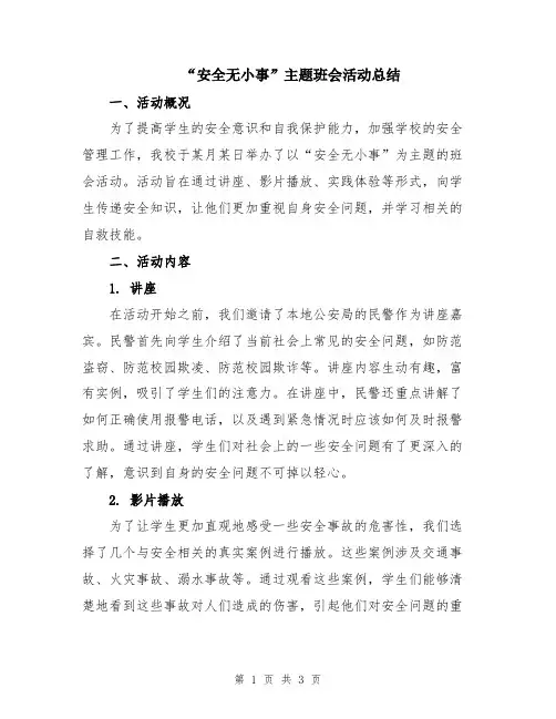 “安全无小事”主题班会活动总结