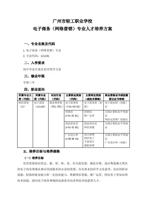 广州市轻工职业学校电子商务(网络营销)专业人才培养方案
