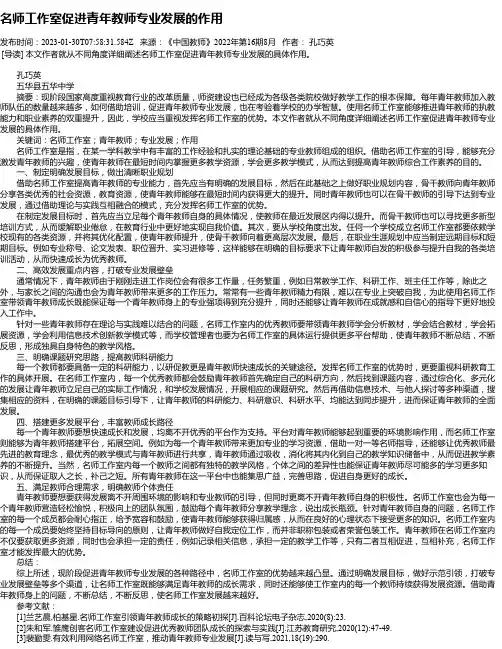 名师工作室促进青年教师专业发展的作用